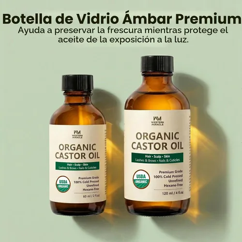 Vista 7 de Aceite de ricino orgánico prensado en frío USDA para cabello, pestañas