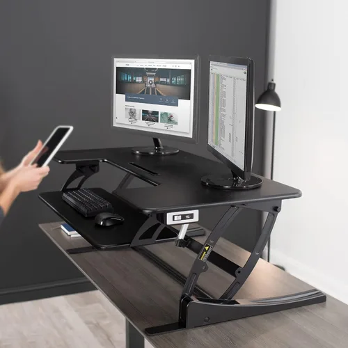 Vista 9 de VIVO 42 pulgadas Convertidor de escritorio de pie ajustable en altura, serie VE, convertidor de mesa para sentarse y estar de pie, compatible