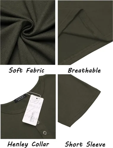 Vista 6 de COOFANDY Camisas Muscle Henley para hombre, paquete de 2 unidades, de manga corta, básicas, a la moda