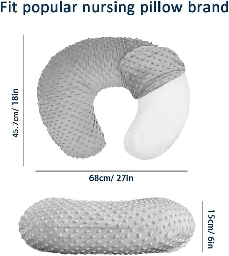 Vista 5 de Minky - Funda de almohada de lactancia en forma de U para bebé, niño y niña, solo funda (azul marino y beige claro, paquete de 2)