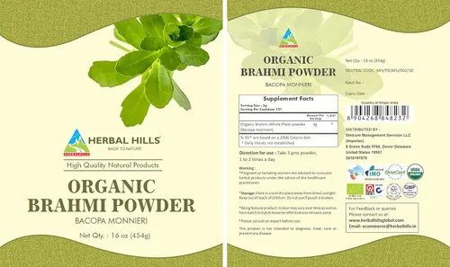 Vista 3 de HERBAL HILLS Brahmi Organic Powder Bacopa Monnieri Cuidado del Cabello 1 Libra 16 oz Paquete de 1