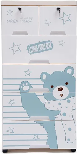 Vista 4 de Cajones de plástico, armario de almacenamiento con patrón de oso polar de 5 capas con 6 cajones, cajones de armario multicolor, organizador alto