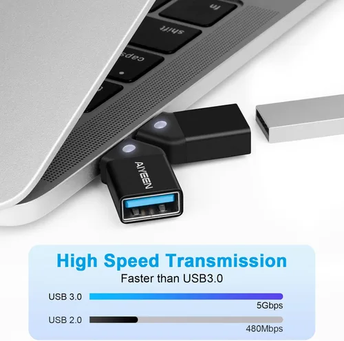 Vista 5 de Adaptador USB C a USB (paquete de 2), adaptador USB-C macho de 45 grados a USB 3.0 hembra OTG convertidor compatible con MacBook Pro 2019/2018