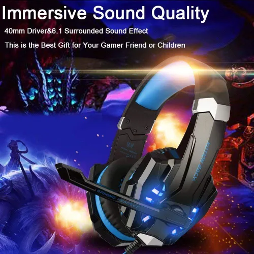 Vista 3 de Audífonos gamer BlueFire para PlayStation 4 PS4, tablets, teléfonos iPhone 66s6 plus5s5c5, conector de 3,5 mm con luz LED de micrófono (color rojo)