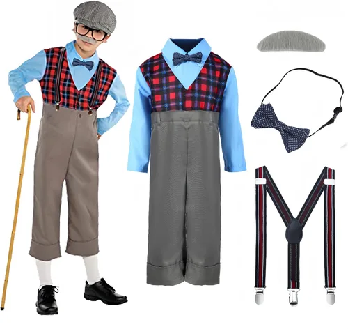 Vista 7 de Lingway Toys - Disfraz de hombre pequeño y viejo para niños finge ser abuelo, disfraz de celebración de 100 días de escuela para niños