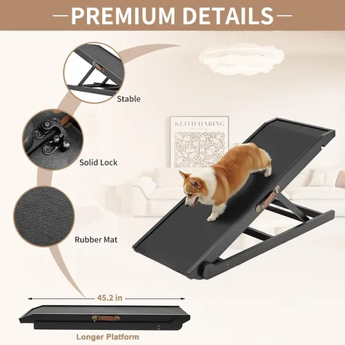 Vista 6 de Slsy Rampa para perros para cama, rampa ajustable para mascotas para perros Negro