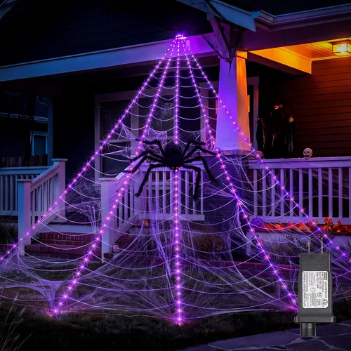 Vista 10 de Brightown Decoraciones de Halloween para exteriores, 312 luces LED de Naranja y morado - Nuevo