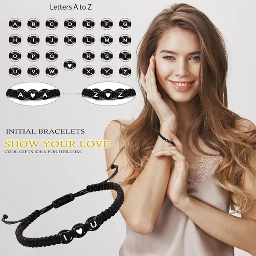 Vista 2 de Pulseras con iniciales para mujer, hombres, regalos para novia, novio, pulseras con letras "I Love You", regalos para ella, él, mejor amigo, regalo