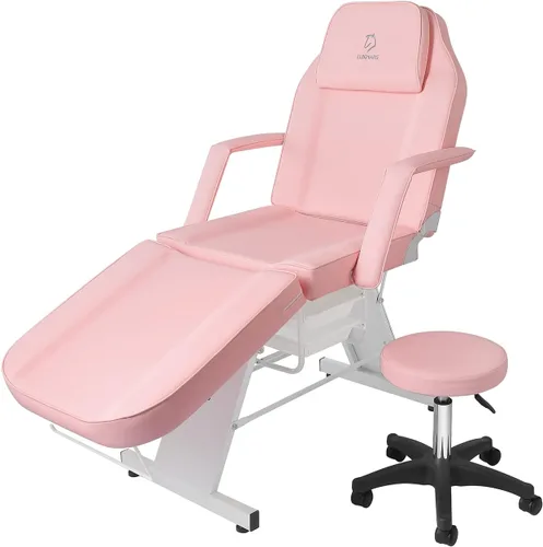 Vista 12 de Silla facial, silla de tatuaje de 73 pulgadas para cliente, mesa de masaje ajustable de 3 secciones con taburete, camas de belleza multiusos