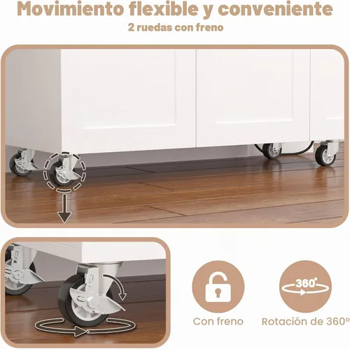 Vista 4 de Isla de cocina sobre ruedas, carrito de isla de cocina rodante con encimera de hojas caídas, carrito de islas modernas con tomas de corriente