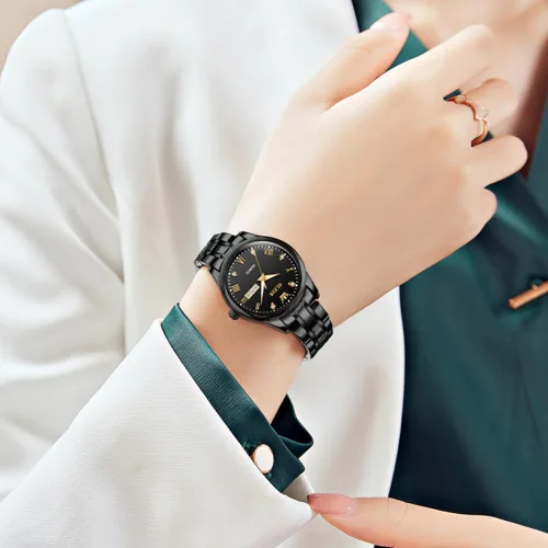 Vista 3 de OLEVS Reloj de mujer con diamantes de oro, clásico, elegante, de acero inoxidable, impermeable, fecha de día