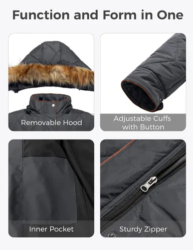 Vista 6 de Wantdo Abrigo de invierno grueso para mujer, chaqueta acolchada con capucha de piel aislada, ropa exterior
