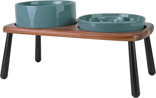 Vista 18 de SPUNKYJUNKY Cuencos elevados de cerámica para perros con soporte de bambú de acacia, juego de cuencos de agua y comida para perros y gatos de 6.1