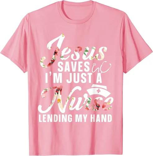 Vista 3 de Jesus Saves I'm Just A Nurse Lending My Hand RN Christian T-Shirt Asphalt Grey