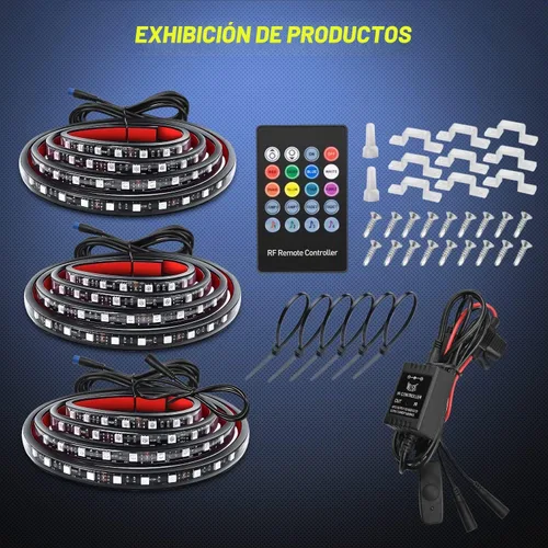 Vista 9 de Nilight Juego de 3 tiras de luz RGB de 60 pulgadas para cama de camión, 270 LED de neón de acento con control remoto RF, interruptor de encendido