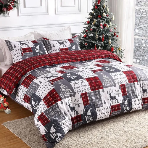 Vista 2 de CAROMIO Juego de funda de edredón de Navidad, de microfibra suave, reversible, ropa de cama decorativa festividades + 1 funda de almohada