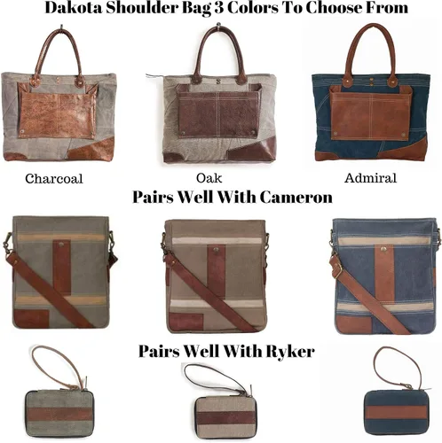 Vista 5 de Mona B. Dakota MD-5907 - Bolso bandolera de lona reciclada, bolso cruzado Cameron y cartera Ryker con ribete de cuero vegano, Azul