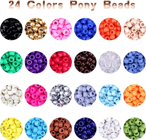 Vista 4 de Greentime Kit de fabricación de joyas de cuentas de poni, cuentas de pony de 0.354 in, cuentas opacas de arcoíris, pequeñas cuentas espaciadoras