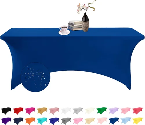 Vista 23 de Paquete de 2 fundas de mesa de elastano impermeables para mesas rectangulares, 6 pies, negras, elásticas, resistentes a manchas, para todas