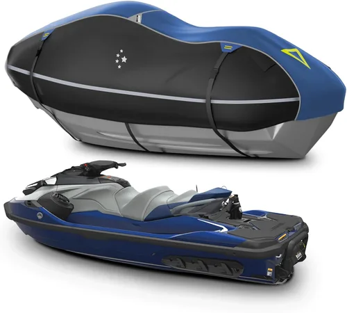 Vista 9 de LIBZAKI - Cubierta PWC para moto acuática, 2-3 asientos, resistente al agua, 600D, resistente a los rayos UV, se adapta a Yamaha Sea-Doo Kawasaki
