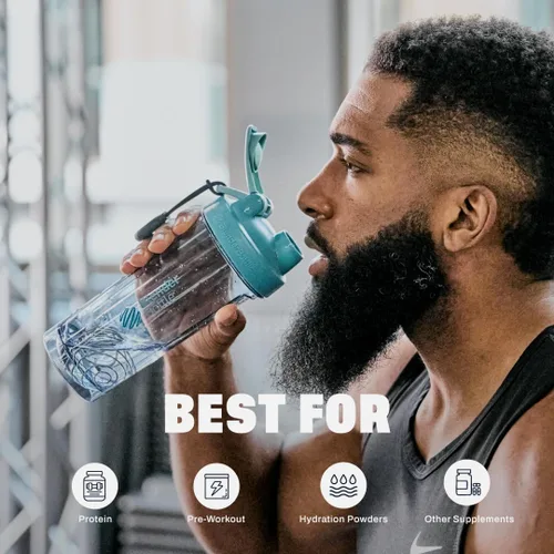 Vista 5 de BlenderBottle - Botella agitadora Pro Series perfecta para batidos de proteínas y preentrenamiento, 32 onzas, azul ceruleo