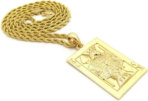 Vista 3 de Shiny Jewelers USA Collar con colgante de oro para hombre, diseño de rey de espada, 24 pulgadas, cubano, caja y cuerda, collar