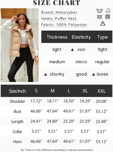 Vista 6 de Himosyber Chaleco acolchado para mujer, sin mangas, casual, para invierno, cálido, ligero, con cuello alto