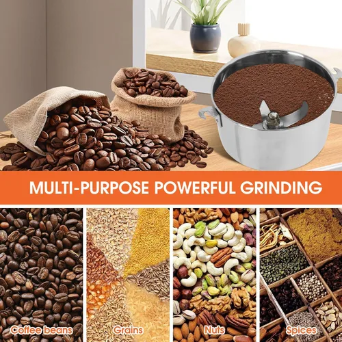Vista 7 de Molinillo de Grano Eléctrico de 2000W - Molinillo de Alimentos de Acero Inoxidable de Alta Velocidad de 550g para Café, Especias, Frutos Secos