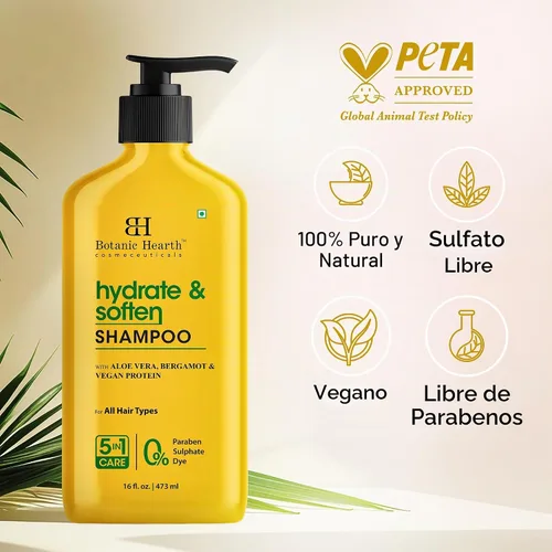Vista 9 de Botanic Hearth Champú de Aloe Vera Infundido con Bergamota y Proteína Vegana Champú Clarificante para Hidratar, Suavizar y Fortalecer el Cabello