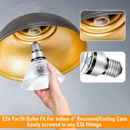 Vista 7 de Bombillas Halógenas PAR38 de Luz de Inundación 90W 120V, 2 piezas Bombillas Halógenas PAR38 con Base E26, 2800K Blanco Cálido, 4050 Lúmenes