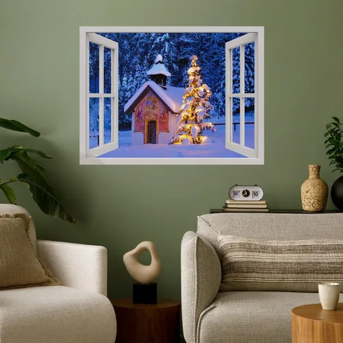 Vista 20 de wall26 Adhesivo de Pared Papá Noel Llevando Regalos Ventana Abierta Mural, No Se Despega y No Se Pega, Papel Tapiz No Tejido Decorativo
