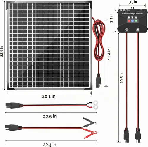 Vista 6 de Voltset Kit de cargador de batería de panel solar de 50W 24V