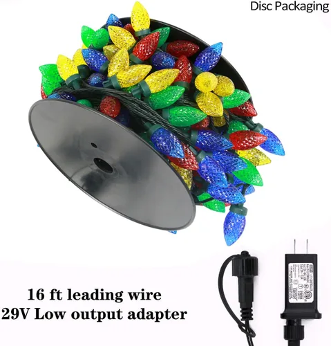 Vista 4 de AWQ Guirnalda de luces C9 de Navidad de 200 luces LED de 146.9 pies con enchufe, 8 modos de funcionamiento, temporizador, impermeable, extensible
