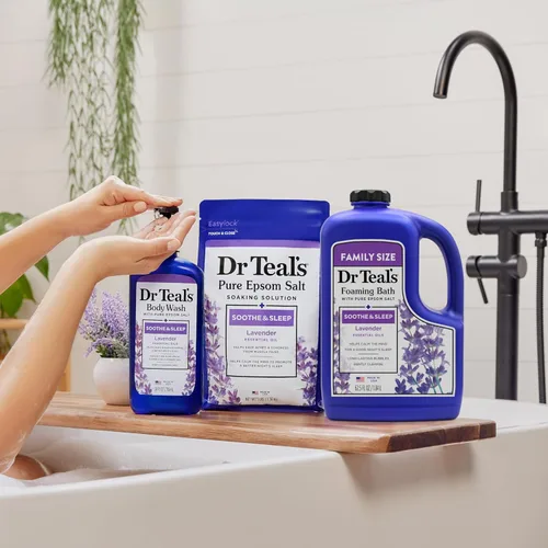 Vista 7 de Dr Teal's Baño espumoso con sal pura de Epsom, calma y duerme con lavanda, 62.5 onzas líquidas