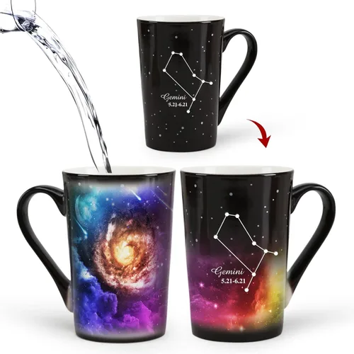 Vista 16 de Taza de constelación cambiante de calor de Acuario de 12 onzas, taza de café de Acuario con grabado, taza de café de cerámica que cambia