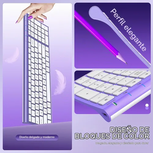 Vista 5 de iClever Teclado Bluetooth BK10 Escritura silenciosa Multidispositivo USB-C Recargable - Teclado inalámbrico delgado para Mac Windows iPad Office