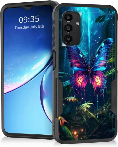 Vista 114 de Funda para Galaxy A14 5G, resistente de doble capa híbrida de policarbonato duro, goma suave, a prueba de golpes, funda protectora resistente