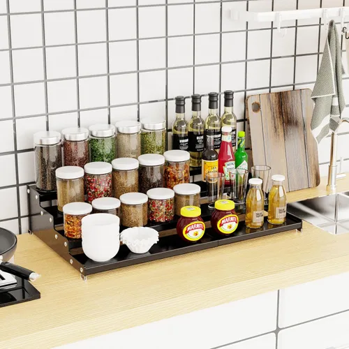 Vista 2 de Jojocross Organizador de especias expandible de 4 niveles para gabinete de cocina, diseño moderno y estante de almacenamiento antideslizante que