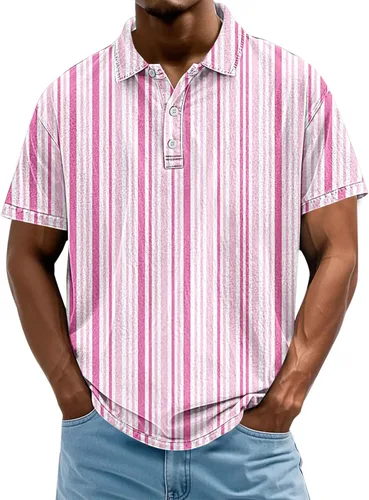Vista 19 de Camisa polo de manga corta para hombre, camiseta de golf a rayas, de manga corta, para vacaciones, casual, cuello en V, camiseta de verano