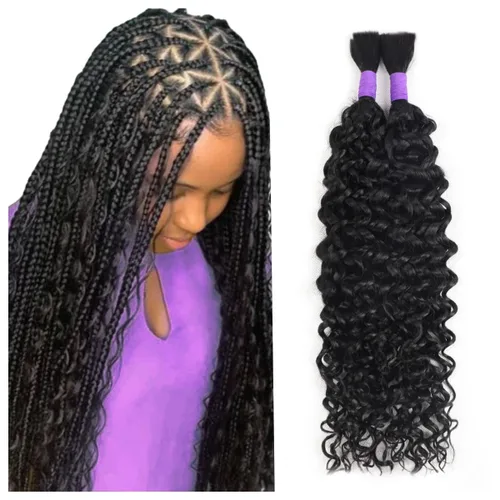 Vista 7 de Cabello humano rizado lacio, trenzado, sin trama, 3.53 oz (1 paquete-4 unidades), cabello humano liso Yaki a granel para trenzas Bohe, cabello micro