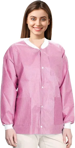 Vista 50 de Paquete de 10 chaquetas desechables de laboratorio, chaqueta médica reutilizable hasta la cadera, unisex, con puños de punto y bolsillos
