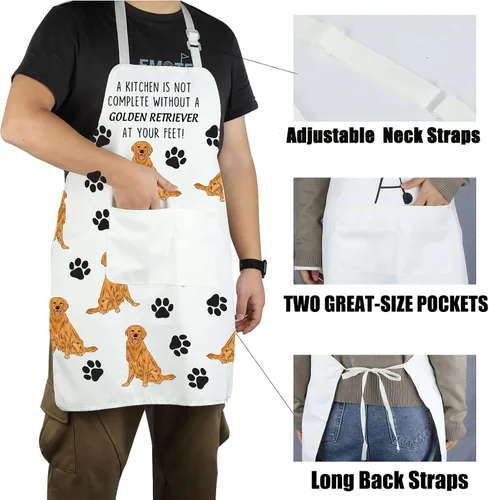 Vista 5 de CENWA Delantal Golden Retriever con bolsillos Golden Retriever Gifts Delantal de cocina ajustable para amantes de los perros de los animales