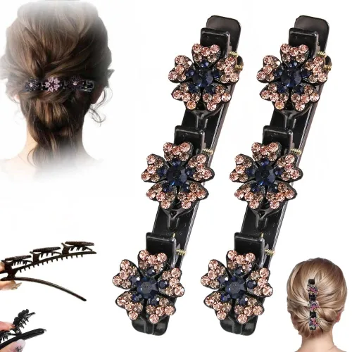 Vista 9 de Pinzas de pelo trenzadas para mujeres y niñas, 2025 nuevas pinzas de pelo con piedras de cristal brillantes, pinzas cortas de pico de pato