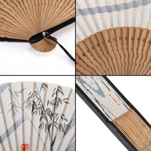 Vista 3 de Ventilador de mano plegable para mujer, plegable, chino, japonés, vintage, de mano de seda de bambú, ventilador plegable para sofocos, iglesia, EDM