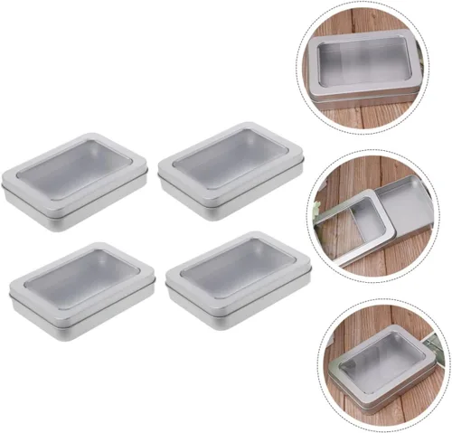Vista 3 de UKCOCO Caja de almacenamiento USB, 4 unidades de caja vacía de metal para pulgar, caja de lata rectangular con tapa, tarro de almacenamiento