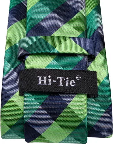 Vista 5 de Hi-Tie Corbata clásica de cachemira para hombre con pañuelo y gemelos a cuadros