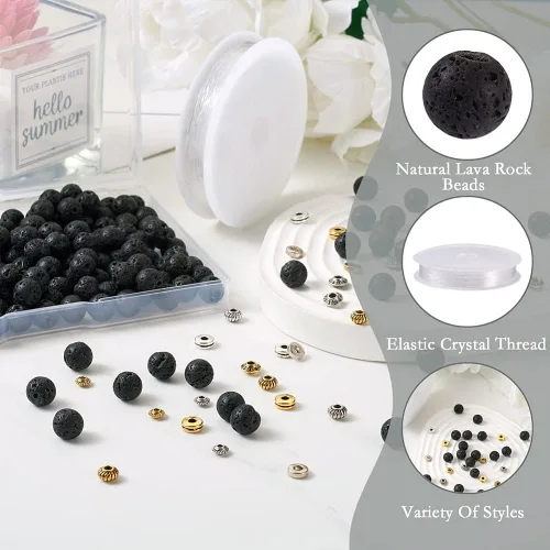Vista 5 de Fashewelry Mala Yoga - Kit de fabricación de pulseras para hombre, 300 cuentas de aleación tibetana de piedra de lava natural, cuentas de piedra