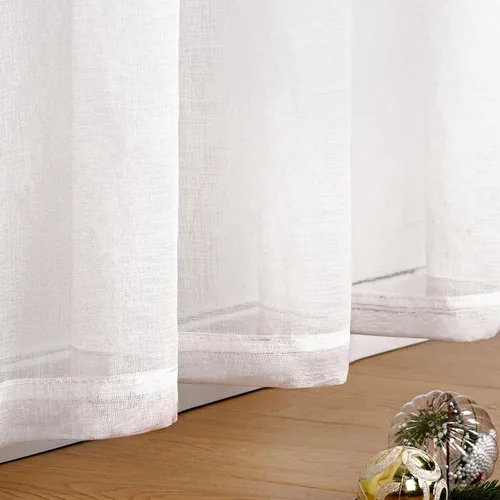 Vista 8 de FRAMICS Cortinas traslúcidas de Navidad para ventana, patrón de copos de nieve de estrellas, 2 paneles de gasa semitransparente, bolsillo para barra