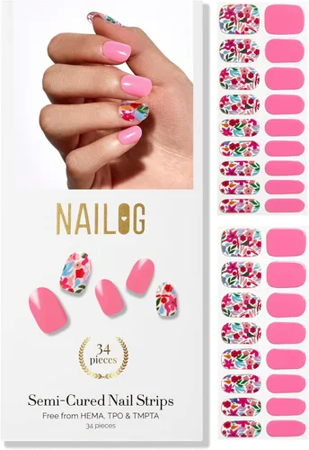 Vista 20 de Tiras de Gel para Uñas Semi Curadas, NAILOG 20 piezas Calcomanías de Uñas de Larga Duración que Funcionan con Cualquier Luz UV, Envolturas con Aurora