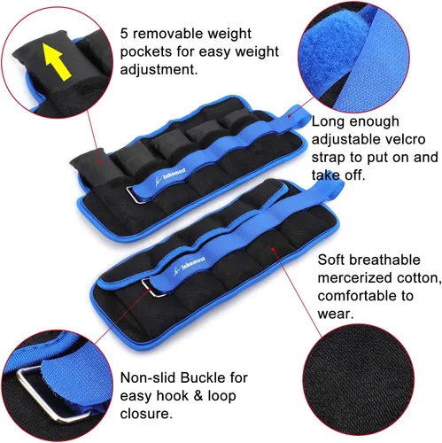 Vista 3 de Pesas de tobillo ajustables de 1-5/10/12 libras, pesas para piernas para hombres y mujeres, pesas de muñeca y tobillo para terapia física, yoga
